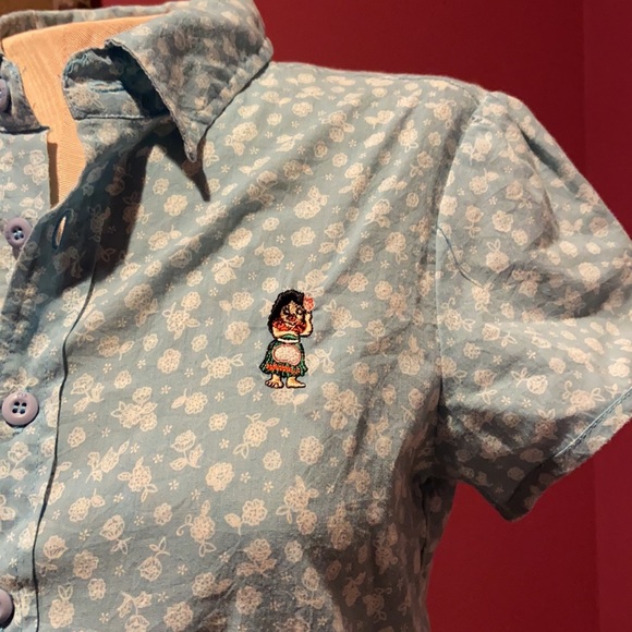 Two Percent Homme Hula Girl Light Blue Floral Print Button Down Small - Picture 2 of 7